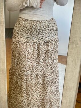 Tiered Beige Leopard Print Maxi Skirt AND long sleeve blouse